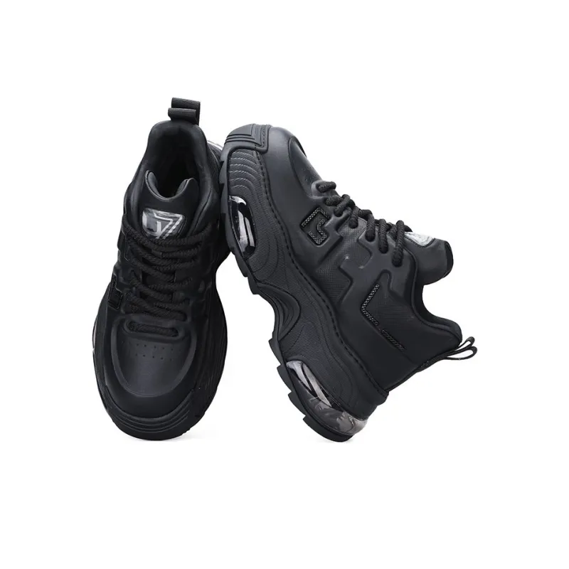 U7 Cushioned Anti Slip And Wear Resistant Height Increasing Warm Low Top Chunky Sneakers Men's Black-1