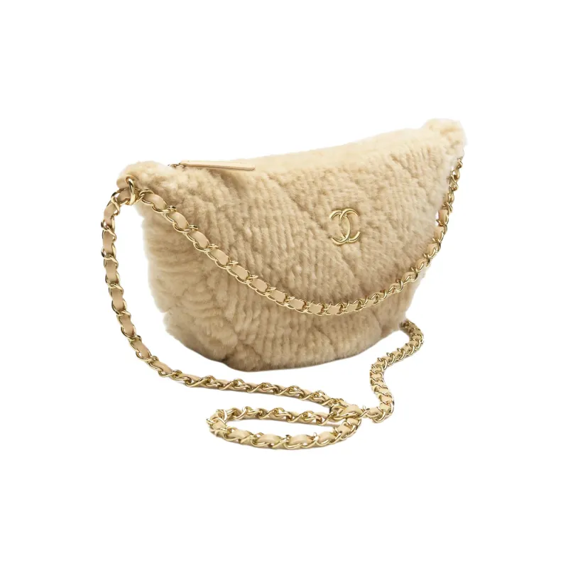 CHANEL Wool With Sheepskin Shoulder Bag, Crossbody Bag Tubas Women's Light Umber-1