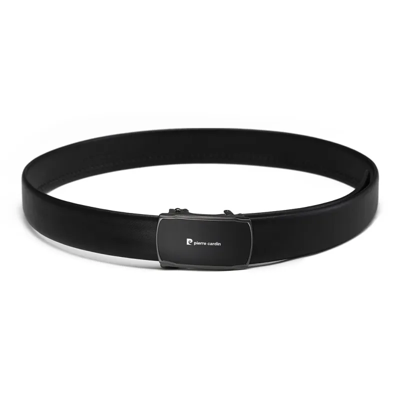 PIERRE CARDIN Top Grain Cow Leather Belt Gift For Husband's Birthday Style Men's Black 3.6cm-3