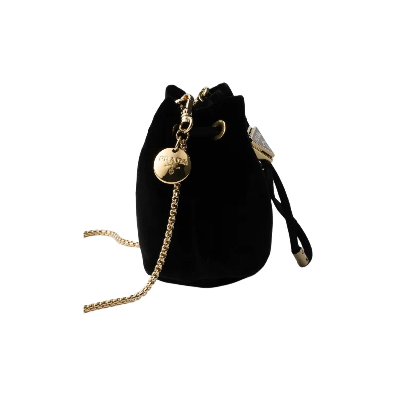PRADA Velvet One Shoulder Crossbody Clutch Mini Women's Black-2
