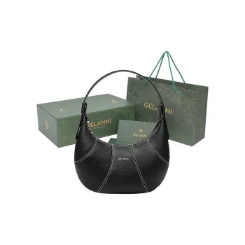 GELANNI Cow Leather Shoulder Bag Women's Black/Gray