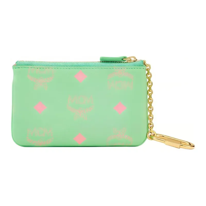MCM Visetos Nappa Leather Trim Key Pouch Mini Women's Green-3