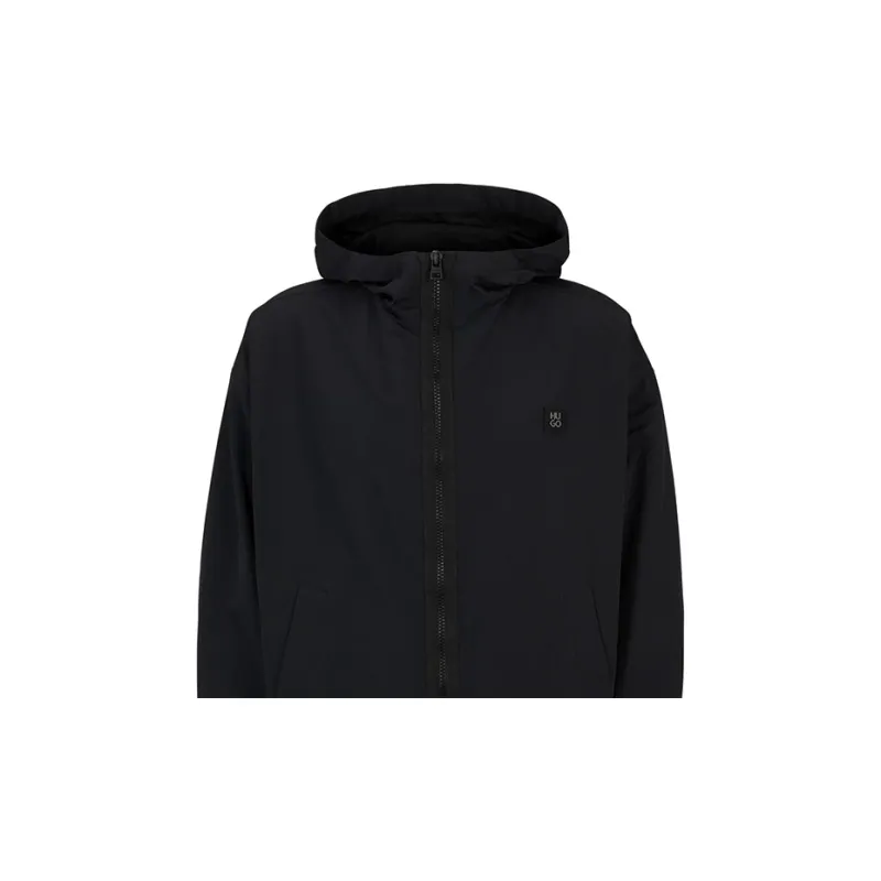 HUGO BOSS WATER REPELLENT HOODED WINDBREAKER WITH STACKED LOGO BADGE Jackets & Coats Men's Black-5
