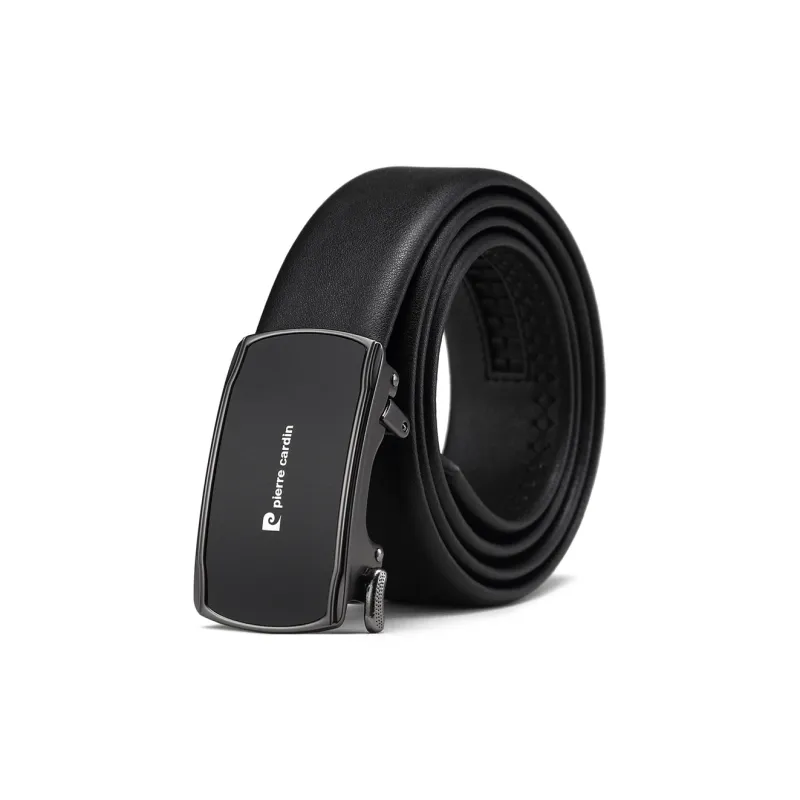 PIERRE CARDIN Top Grain Cow Leather Belt Gift For Husband's Birthday Style Men's Black 3.6cm-0