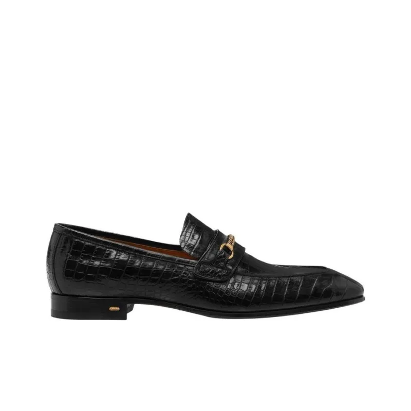 TOM FORD Crocodile-effect Leather Loafers-1