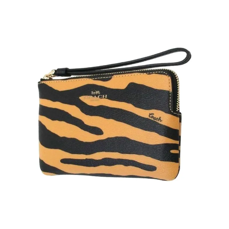 COACH Corner Zip Leather Coin Purse, Handheld Wrist Bag Trumpets Women's Yellow/Black-1