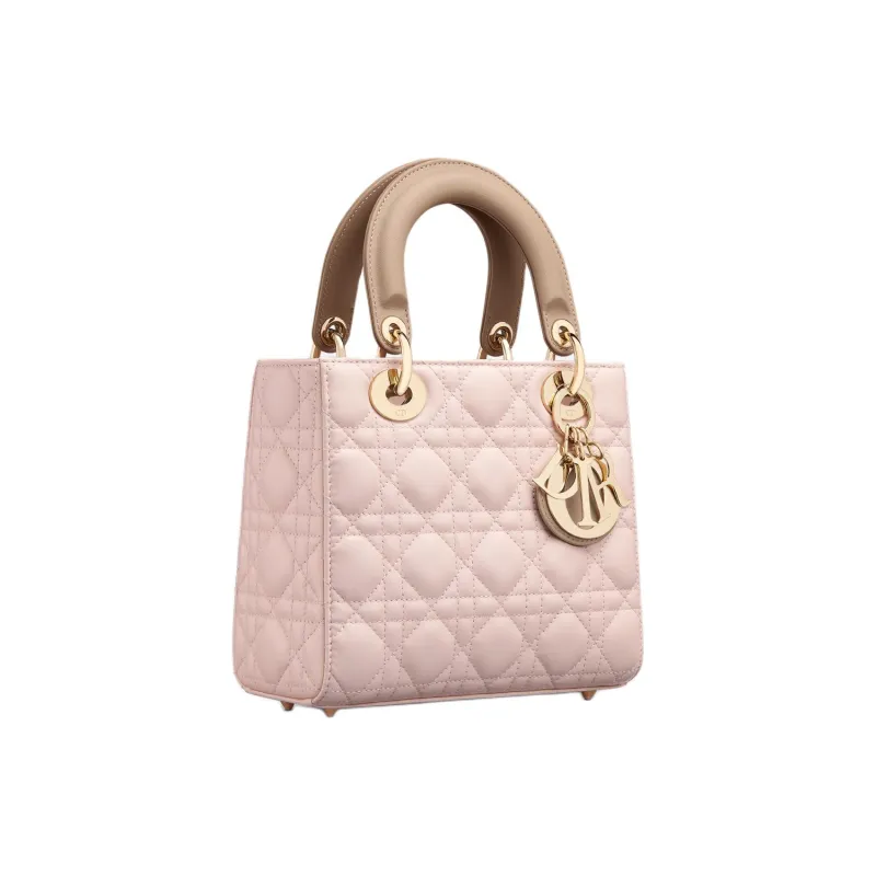 DIOR Lady Dior Lambskin Shoulder Bag Crossbody Bag Handbag Small Size Women's Pink & Brown-1