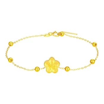 JOFY Girlish Peach Blossom Fortune Beads Niche Luxury Fashion Versatility Solid Gold Fixed Price Gold Bracelet Unisex
