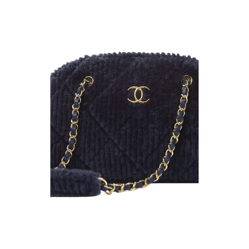 CHANEL Wool Bowling Bag, Handbag, Shoulder Bag Tubas Women's Black Blue-3