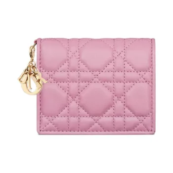 DIOR Lady Dior Lambskin Wallet Mini Women's Pink Hydrangea