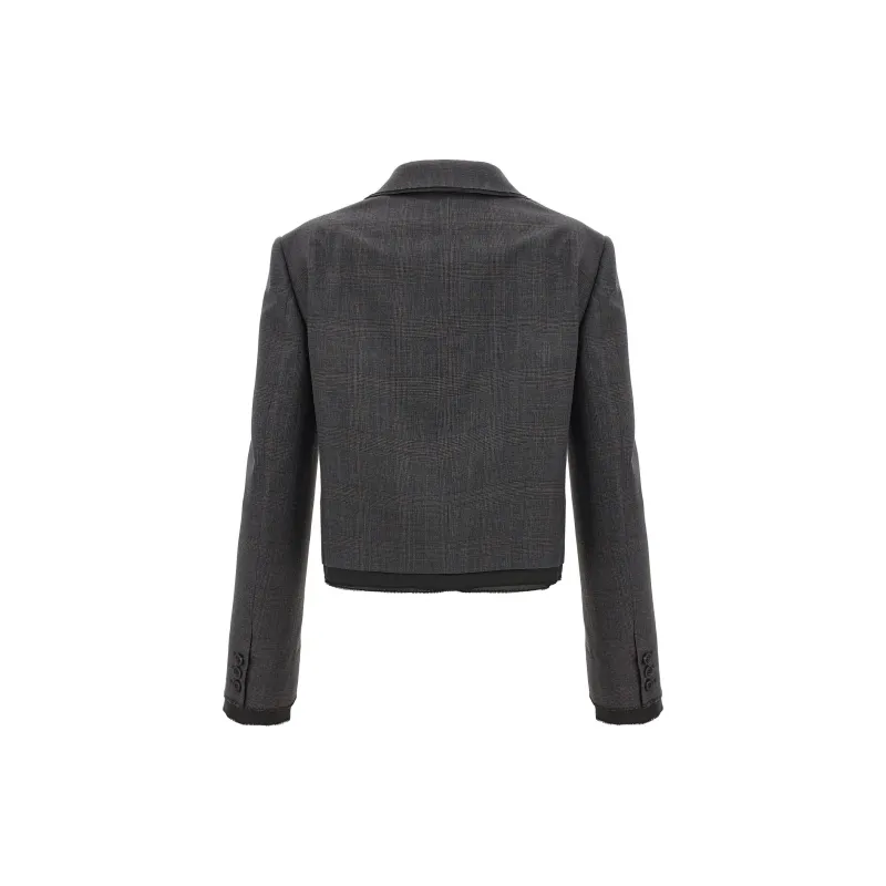 MIU MIU Tartan Print Cropped Jacket 'Slate Grey'-1