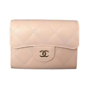 CHANEL Textured Calfskin Card Holder Wallet Women's Light Pink