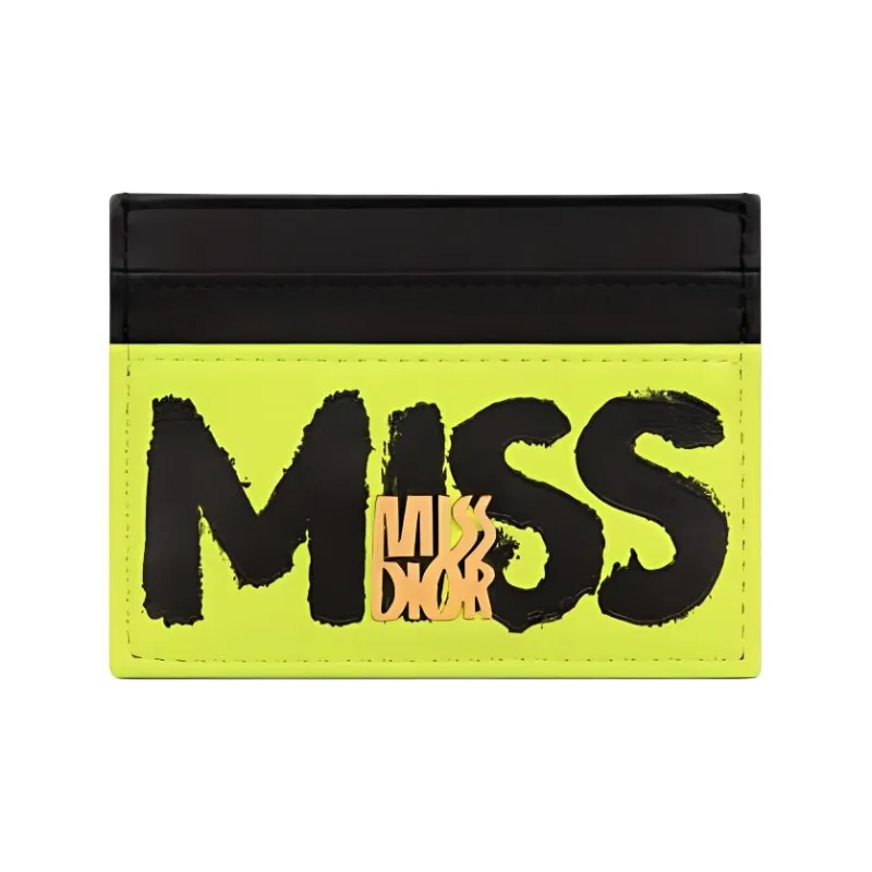 DIOR Miss Dior Calfskin Card Holder Women's Lime/Black-0