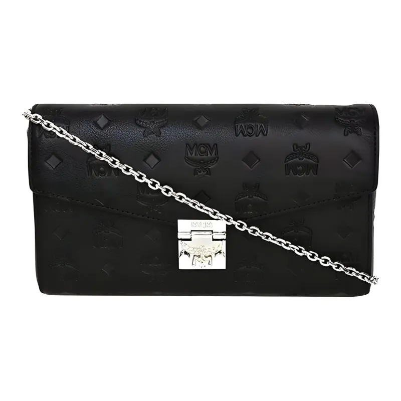 MCM Millie Visetos PVC Envelope Bag, Shoulder Bag, Crossbody Bag Medium Size Women's Black-0