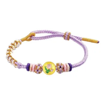 Caffiny Monet Collection Tulip Traditional Style Purple Enamel Solid Gold Fixed Price Gold Bracelet Women's