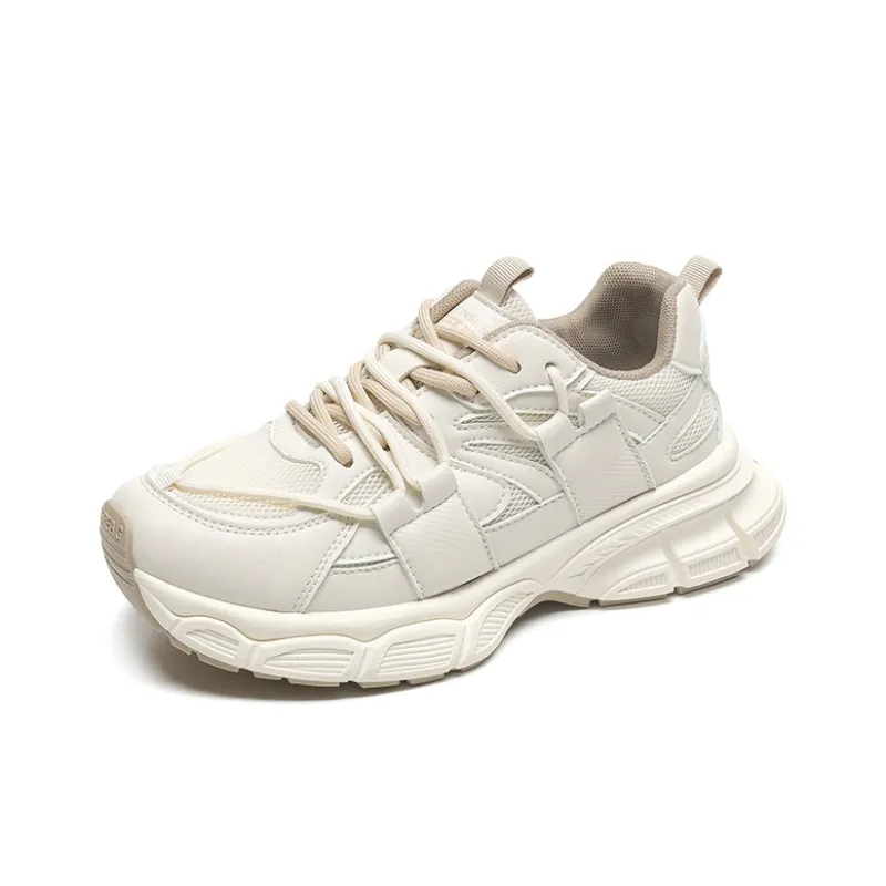 Mulinsen Slip Resistant, Abrasion Resistant, Lightweight Low Top Chunky Sneakers Women's White Khaki-1