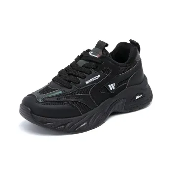 Warrior Anti Slip Wear Resistant Lightweight Height Increasing Warm Coverage Low Top Chunky Sneakers Unisex Black