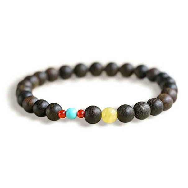 FANGYUANXIAOFU Fragrance Enhancer, Agarwood Single Wrap Plain Beaded Bracelet Women's-13