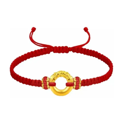 WANBAOYUANZHUBAO Wealth Good Luck Clouds, Peaceful Buckle, Red String Woven Solid Gold 999 Fixed Price Bracelets Unisex