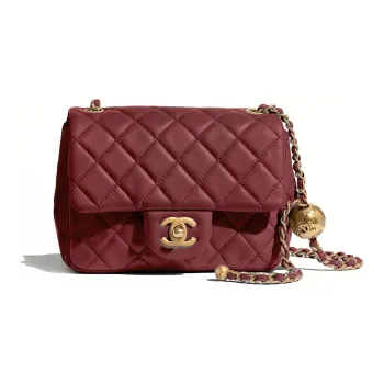 CHANEL Lambskin Mini Square Flap Bag, Shoulder Bag, Crossbody Bag Women's Burgundy