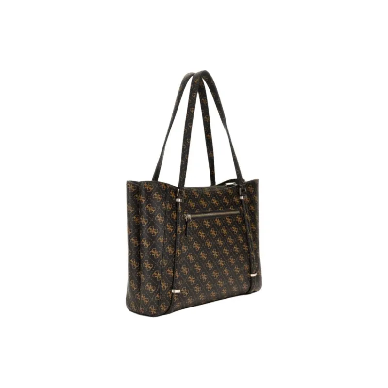 GUESS Polyurethane Tote Bag Shopping Bag Handbag Regular Women's Light Brown With Dark Brown Accents-1
