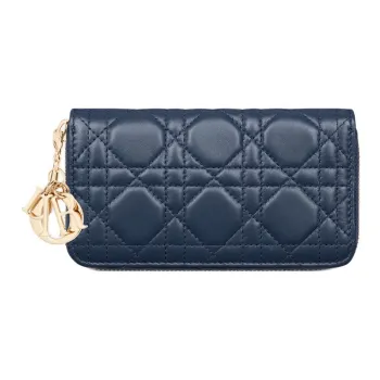DIOR Lady Dior Lambskin Wallet Medium Size Women's Deep Sea Blue