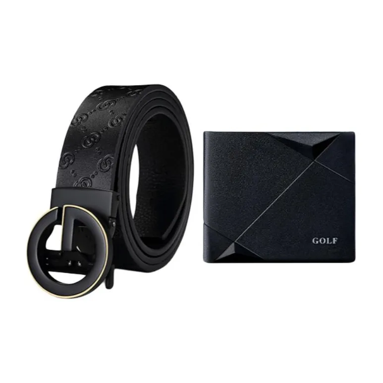 GOLF Cow Leather Belts Men's Black/Black Gold 3.5cm-10