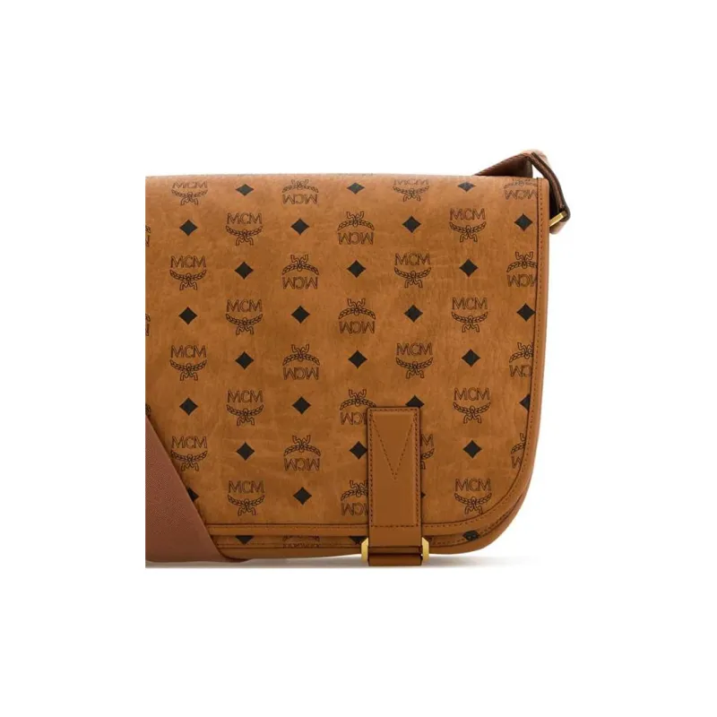 MCM Artificial Leather With Leather Messenger Bag, Crossbody Bag, Shoulder Bag Medium Size Women's Cognac-4