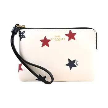 COACH Corner Zip Coated Canvas Coin Purse Clutch Wrist Bag Medium Size Women's White