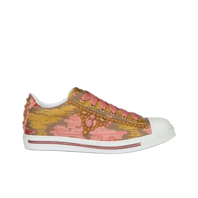 RENE CAOVILLA Veneziana Low-Top Stylish Skateboarding Shoes Women's Brown Pink-1