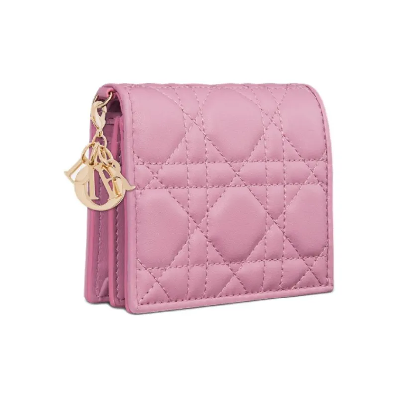 DIOR Lady Dior Lambskin Wallet Mini Women's Hydrangea Pink-1