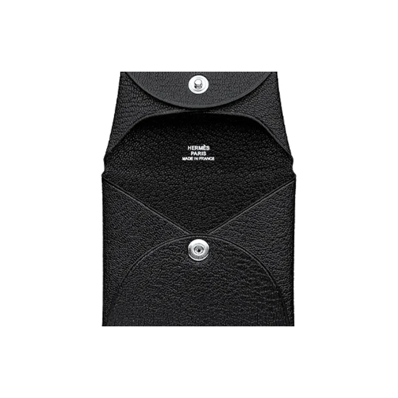 HERMES Bastia Goatskin Coin Purse Card Holder, Wallet Women's Black-2