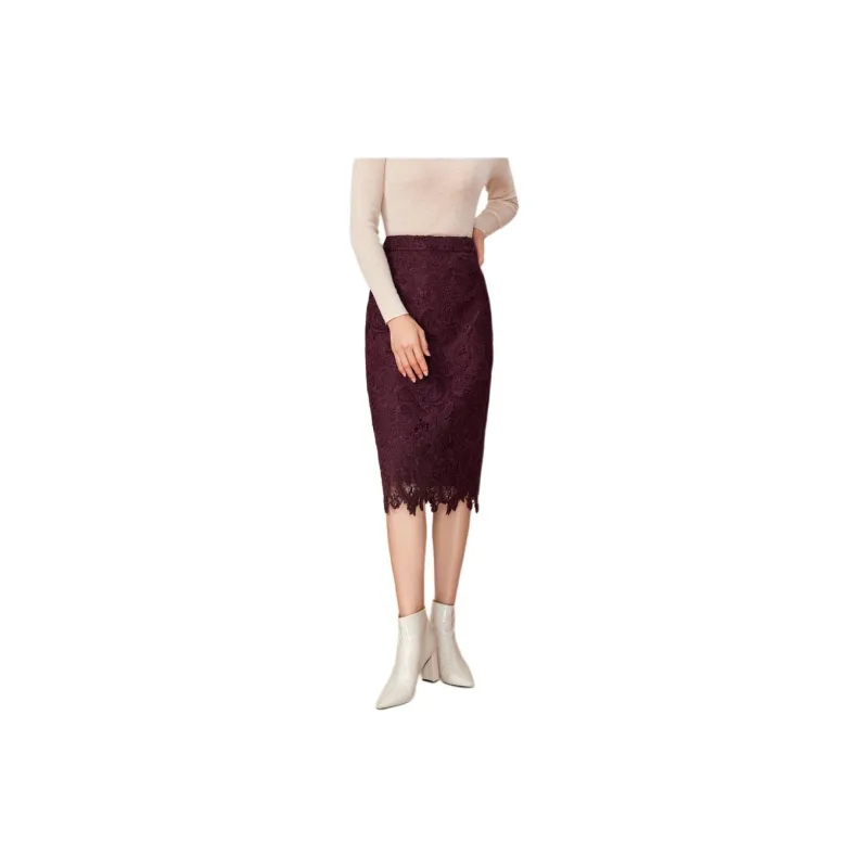 BBLLUUEE Casual Long Skirt Women's Agate Red-1