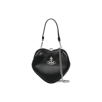 Vivienne Westwood Litchi Grain Leather Heart Shaped Portable Wallet Bag Regular Women's Black