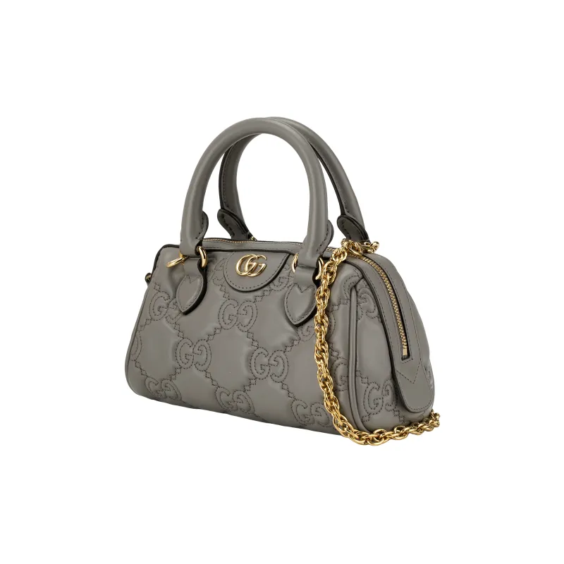 GUCCI GG Matelassé Leather Controller Boston Bag Shoulder Bags Handbags Mini Women's Earth Gray-3