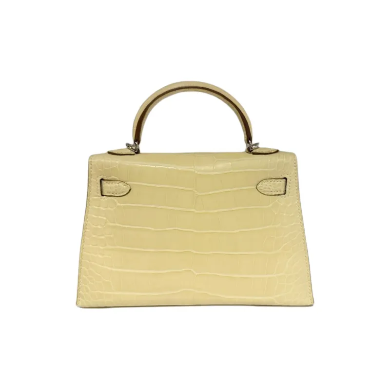 HERMES Mini Kelly 2nd Generation Crocodile Leather Kelly Bag Handbag Mini Women's Y1 Vanille Vanilla-4