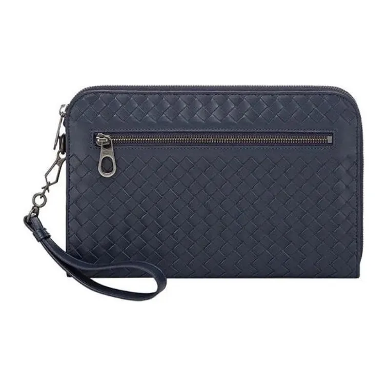 Bottega Veneta Leather Clutch Men's Dark Blue-0