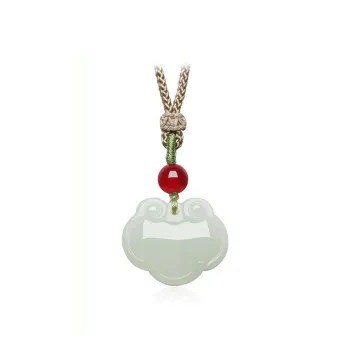 Artisan Lock Heart Jade Necklaces Pale Greenish White Jade Unisex