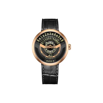 OLTO 8 UFO Series Wrist Watch Automatic Mechanical Movement Genuine Leather Strap Black Dial Men's Watches