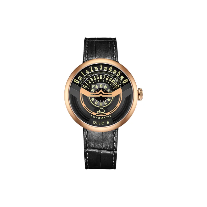 OLTO 8 UFO Series Wrist Watch Automatic Mechanical Movement Genuine Leather Strap Black Dial Men's Watches-0