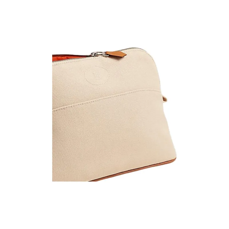 HERMES Bolide Cotton Bowling Bag Makeup Bag Storage Bag Medium Size Unisex 01 Blanc Pure White-2