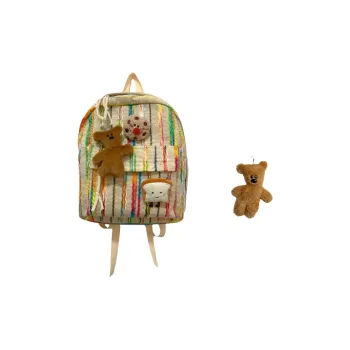 MARKANGARO Fabric Backpack Regular Unisex Khaki With Brooches Pendants