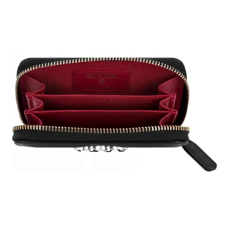 CHANEL Lambskin Coin Purse Women's Black-2