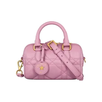 DIOR Macrocannage Calfskin Shoulder Bag Crossbody Bag Handbag Mini Women's Pink Hydrangea