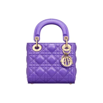 DIOR Lady Dior Wicker Pattern Lambskin Dior Bag Shoulder Bag Crossbody Bag Handbag Mini Women's Dark Purple