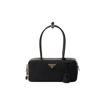 PRADA Recycled Nylon With Patchwork Leather Handbag Small Size Women's Black