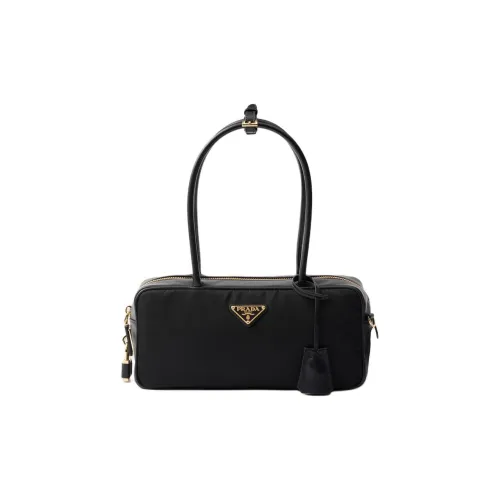 PRADA Recycled Nylon With Patchwork Leather Handbag Small Size Women's Black