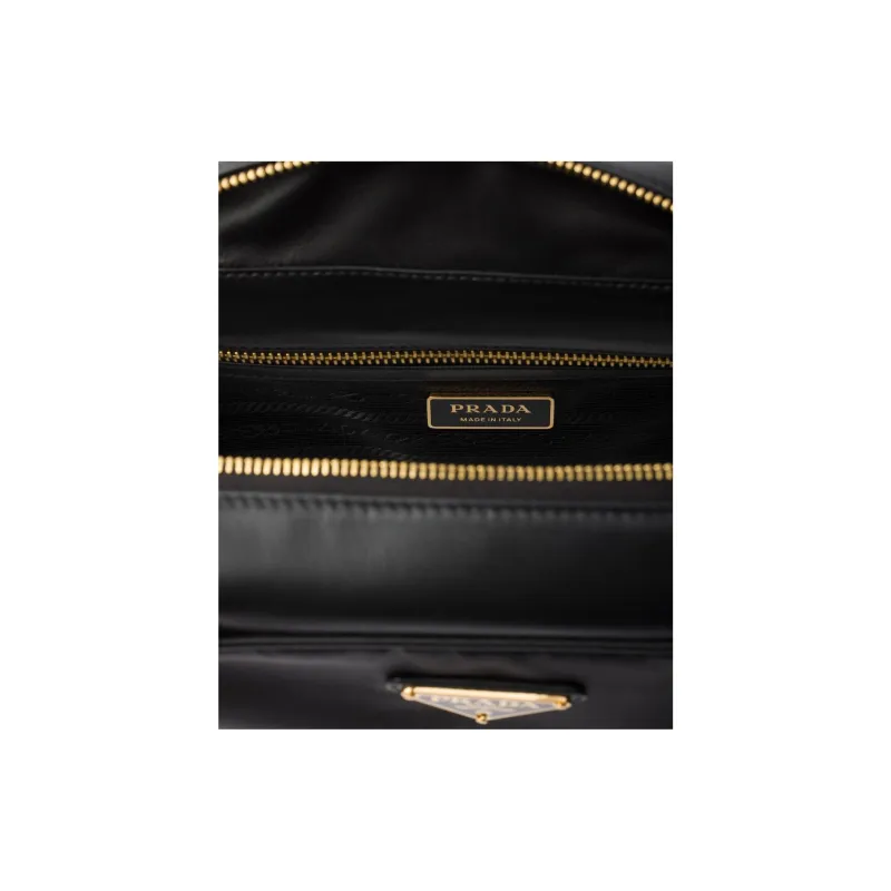 PRADA Recycled Nylon With Patchwork Leather Handbag Medium Size Women's Black-4