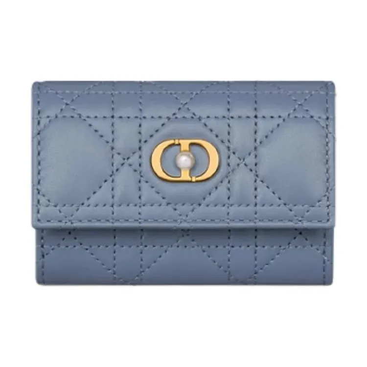 DIOR Wicker Pattern Lambskin Wallet Women's Denim Blue-0
