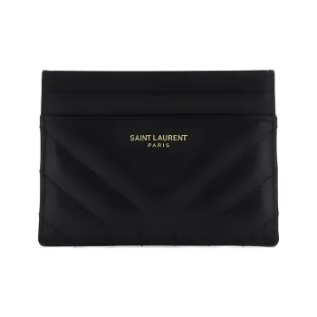 SAINT LAURENT Joan Cow Leather Card Holder Wallet Card Clip Women's Black
